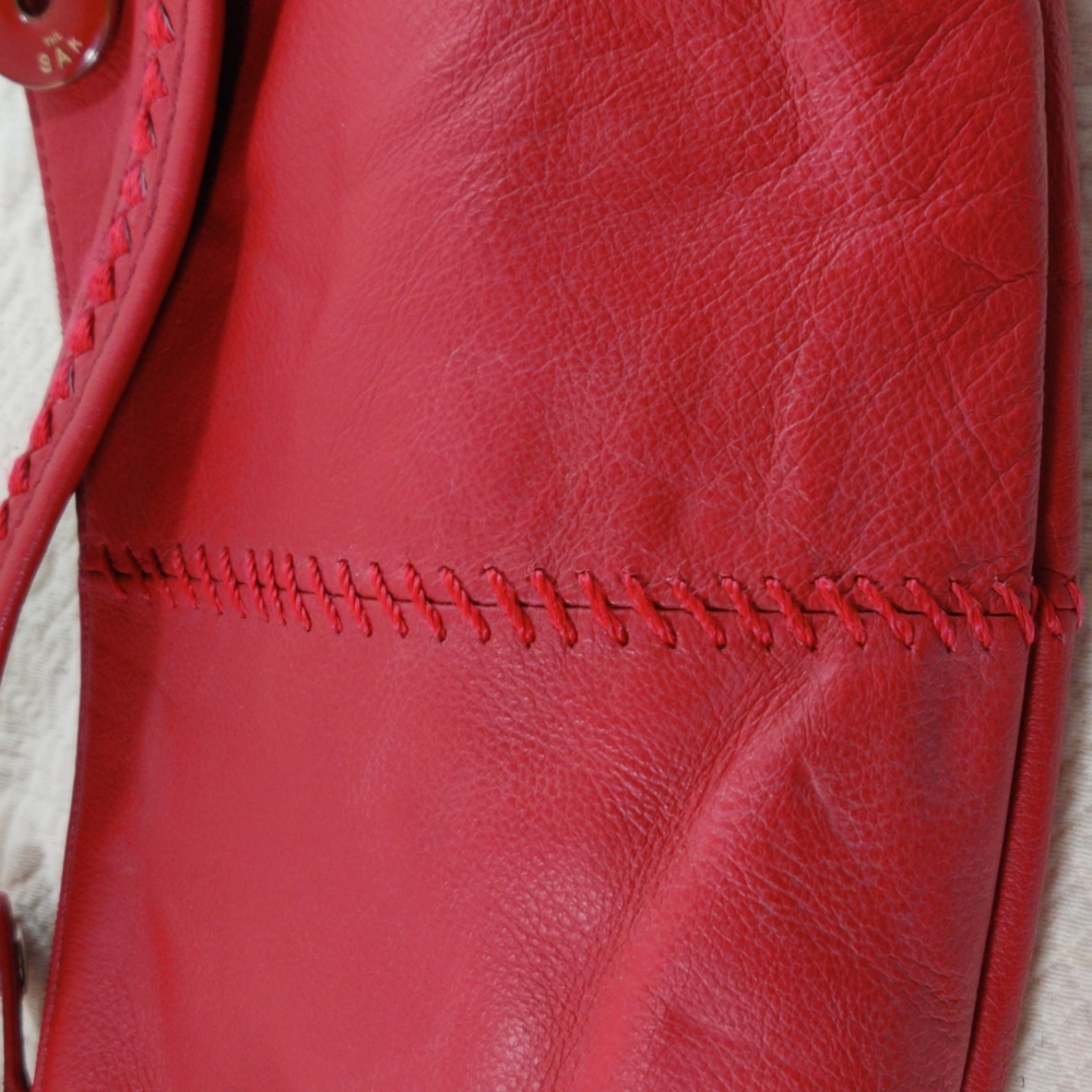 The Sak Red Leather Weaved Strap & Stitch Design Handbag - Picture 3 of 12